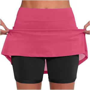 Women's Golf Skorts Color Block Skirt with Built-in Shorts Summer Tennis Athletic Skort Vacation Running Clothes 2025