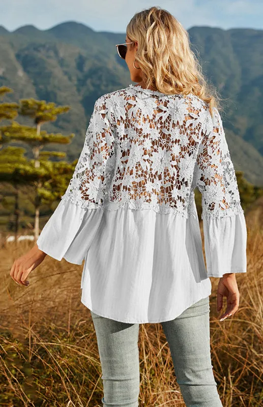 Womens Lace Lantern Sleeve Blouse SIZE S-XL