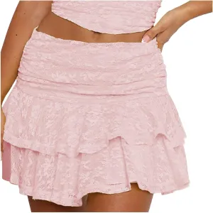 Women's Ruffle Skirts Layered Pure Ruffle Swing Skirt Vintage Lace Short Skirts Cute Flared Hem Skirts Outfits