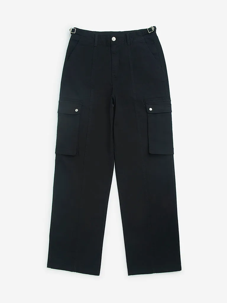 Y&F Kids Black Mid-Rise Cotton-Blend Cargo Pants