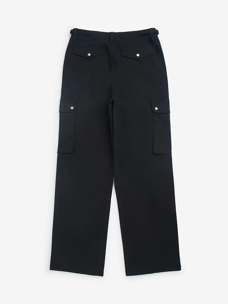 Y&F Kids Black Mid-Rise Cotton-Blend Cargo Pants