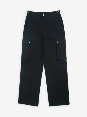 Y&F Kids Black Mid-Rise Cotton-Blend Cargo Pants